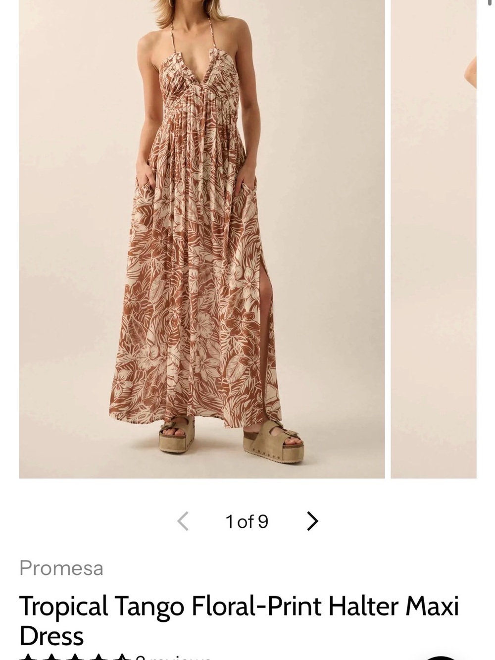 Promesa Floral Halter Maxi Skirt in Cream and Brown Leaf Print